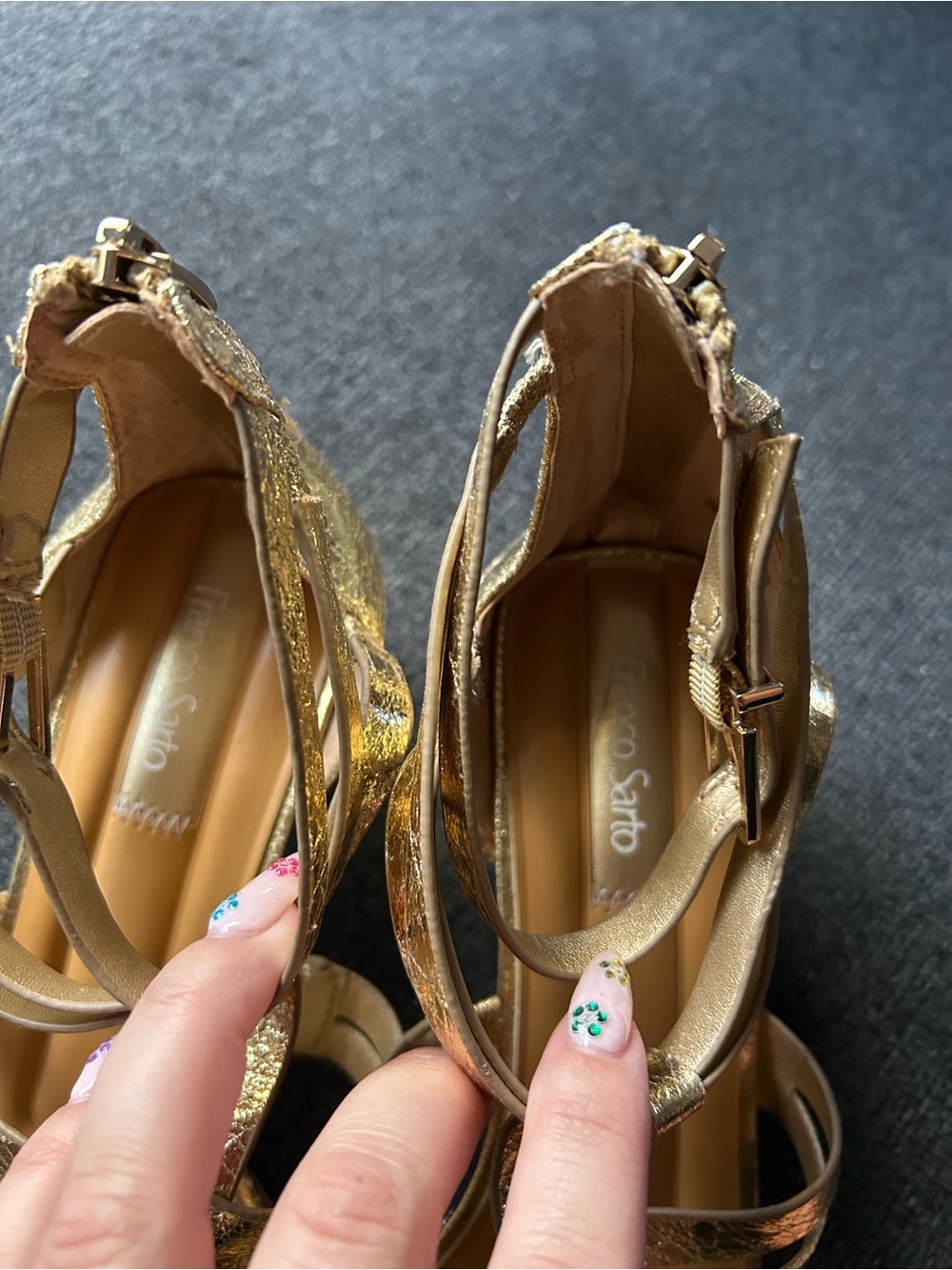 Franco Sarto Metallic Gold Strappy Block Heel Sandals size 10 - Picture 5 of 7